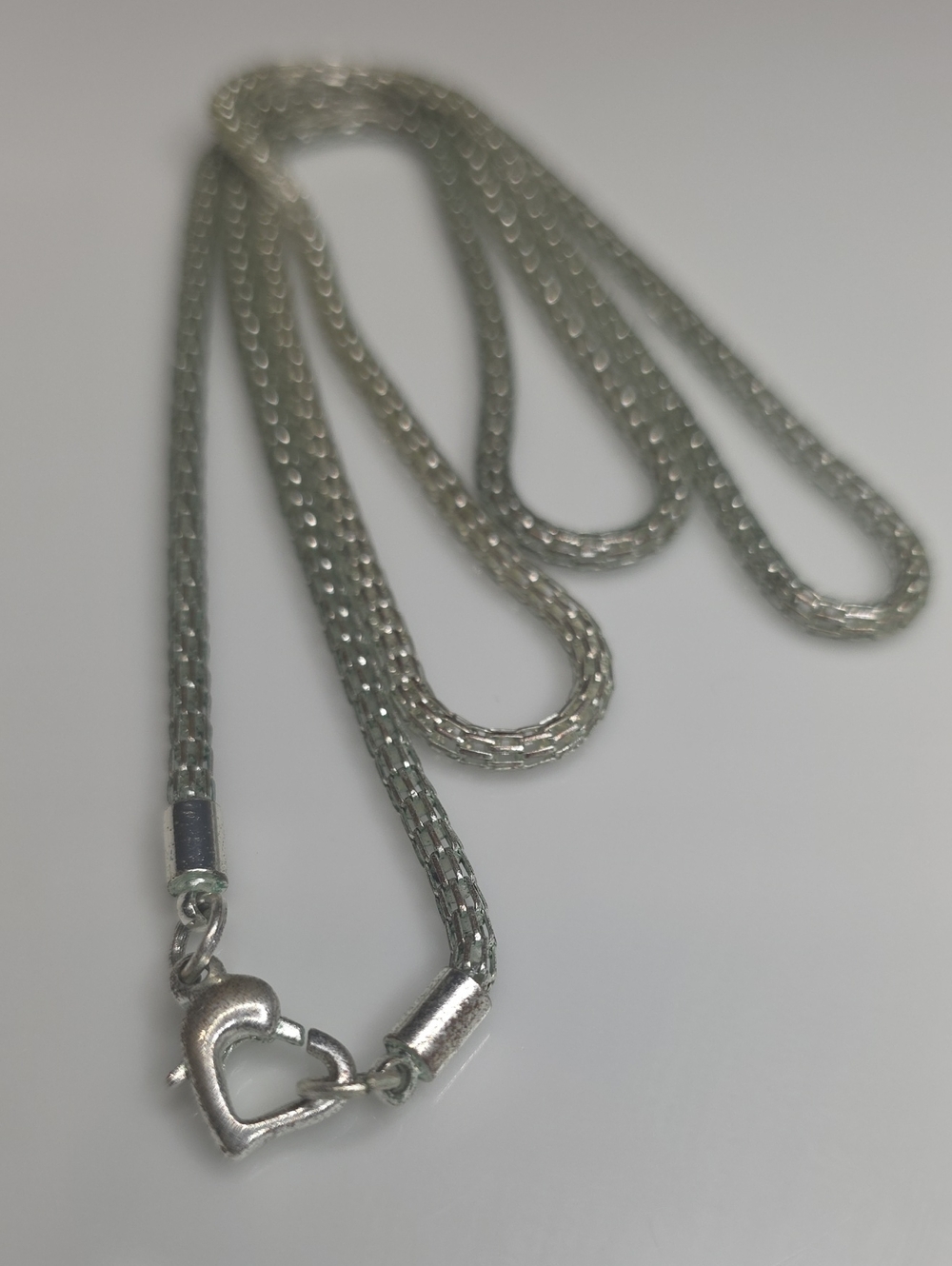 Silver tone Heart Clasp Box Chain Necklace Helix Shape Long Neklace